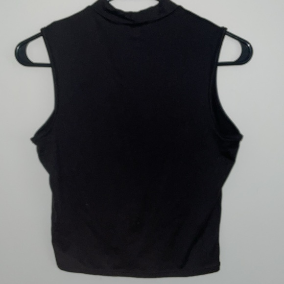 Black Sleeveless Shirt with Plunge Slit and Mockneck - Picture 4 of 5